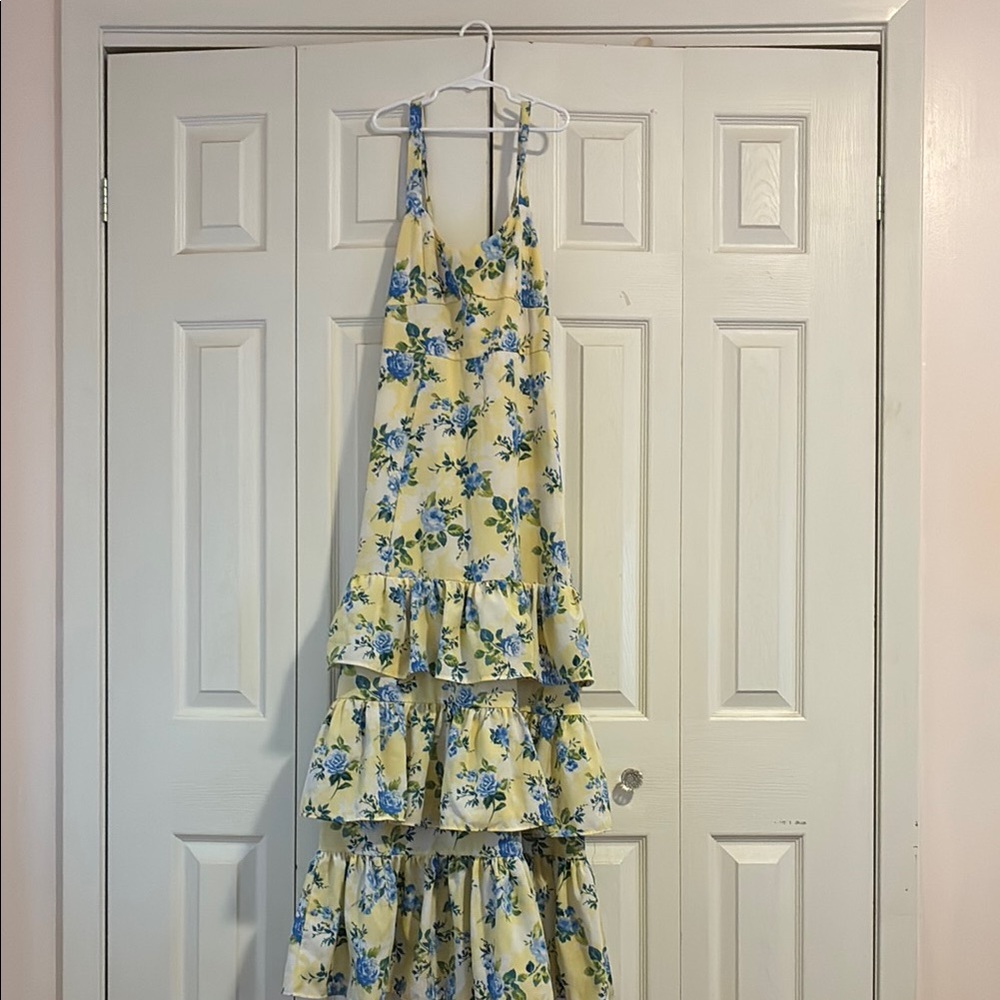 TNA Yellow and Blue Floral Dress